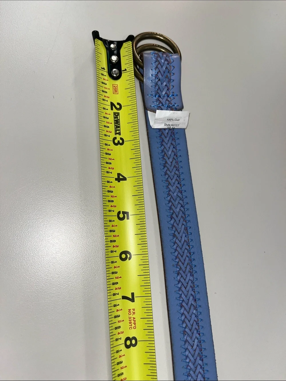 J. Crew Pale Blue Braided Leather Belt with Antique Brass Rings XS/S - Picture 3 of 13